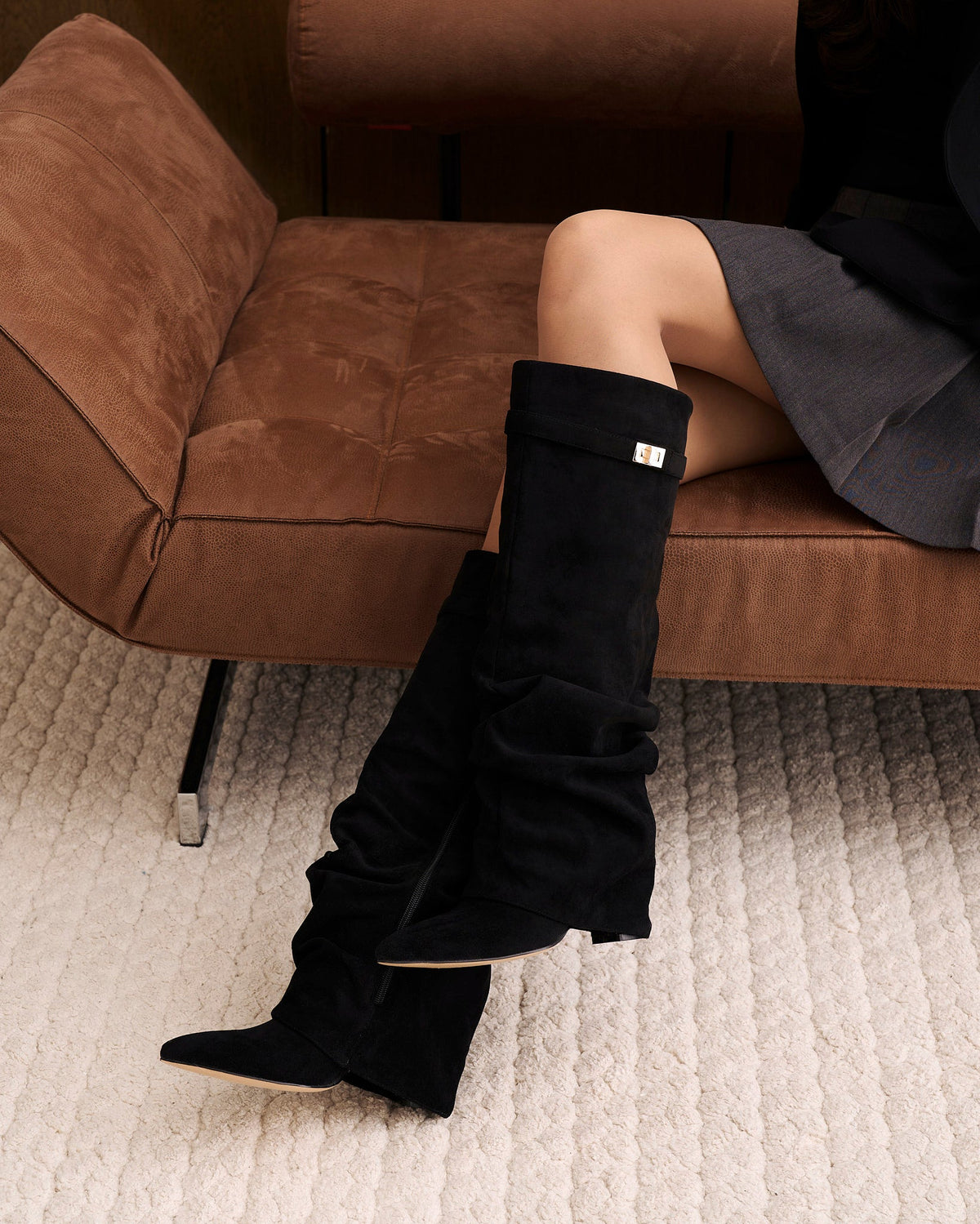 Málaga Slouchy Suede knee high boots - Black