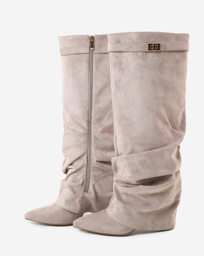 Málaga Slouchy Suede knee high boots - Taupe