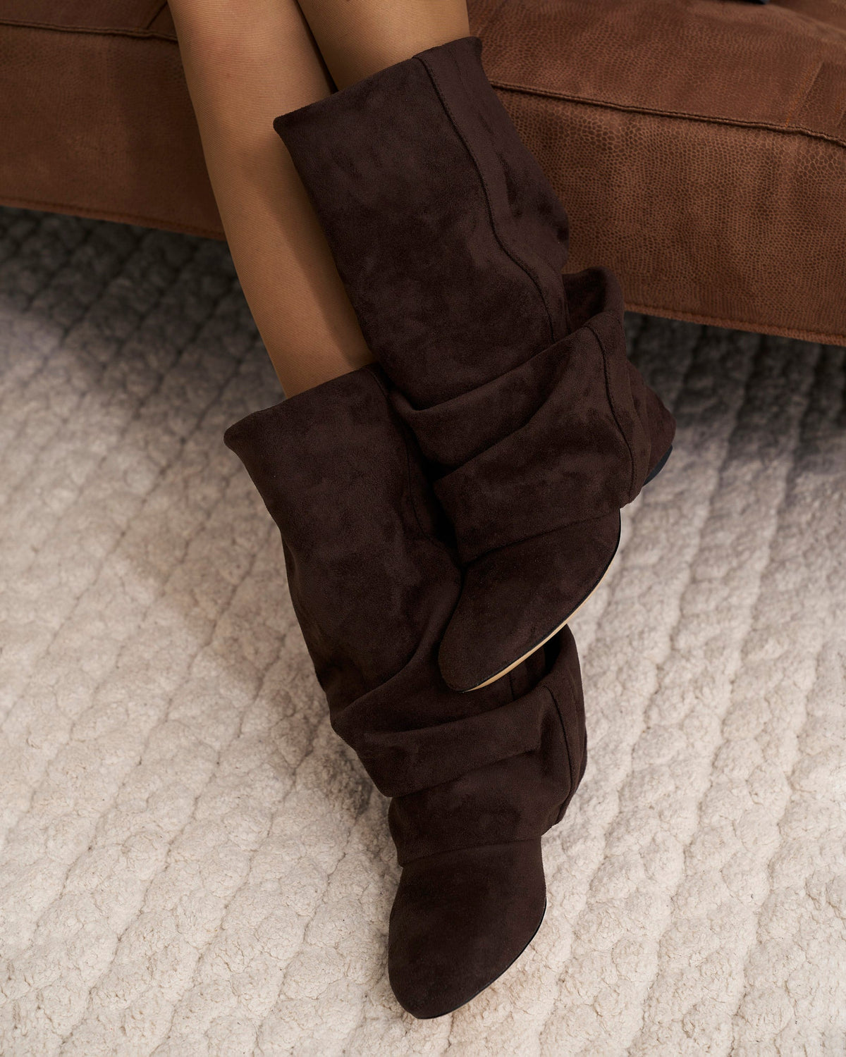 Lisboa Slouchy Suede Boots - Dark Chocolate