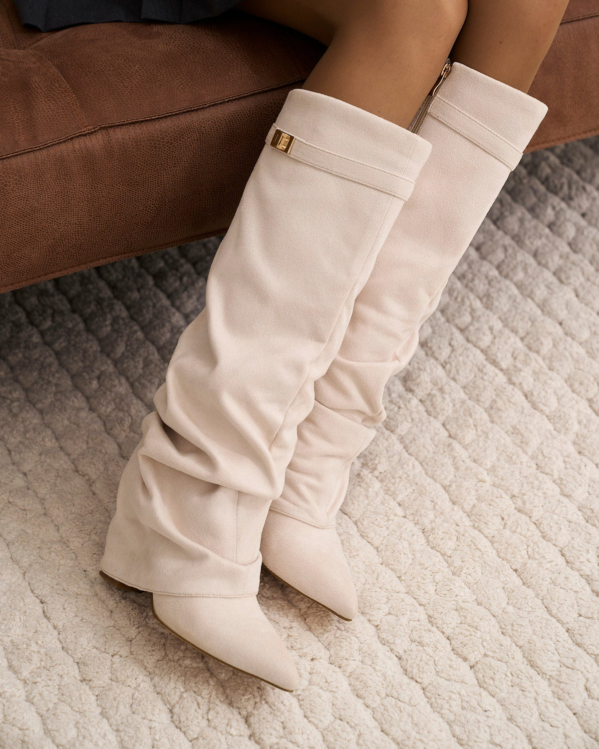 Málaga Slouchy Suede knee high boots - Creamy