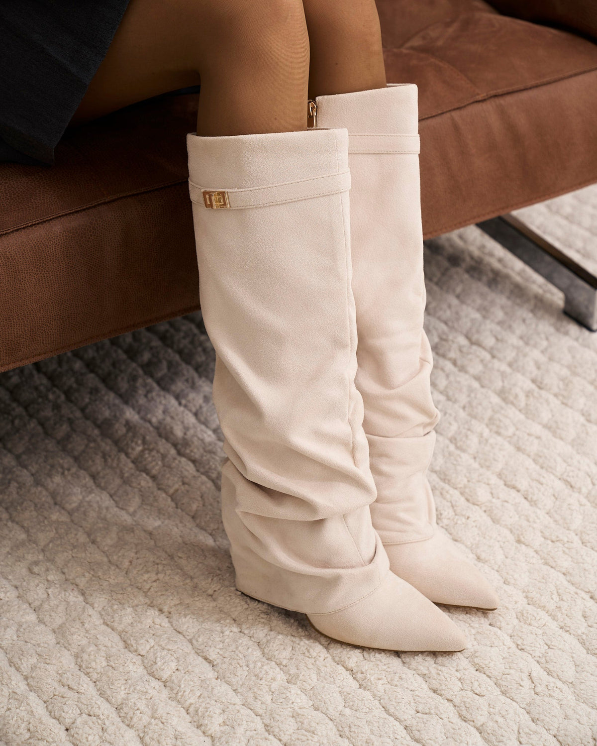 Málaga Slouchy Suede knee high boots - Creamy