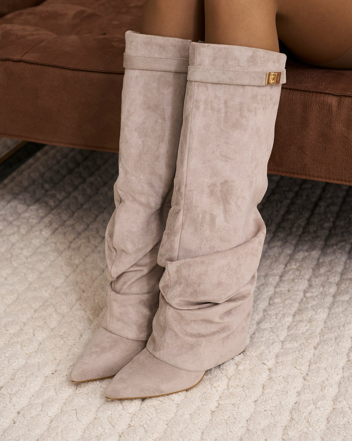 Málaga Slouchy Suede knee high boots - Taupe