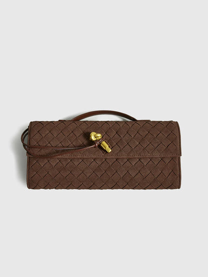 Rachel Suede Clutch Bag - Coffee