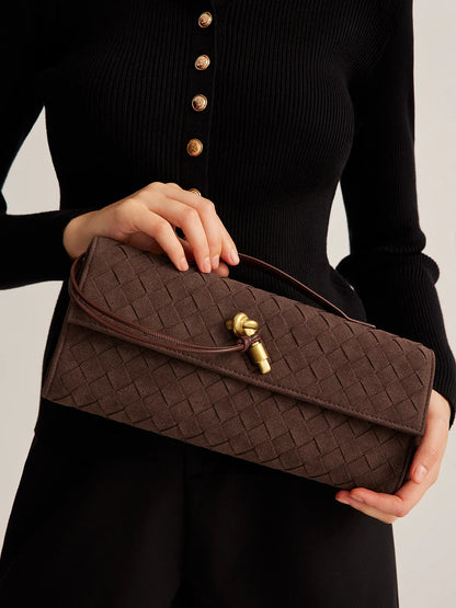 Rachel Suede Clutch Bag - Coffee