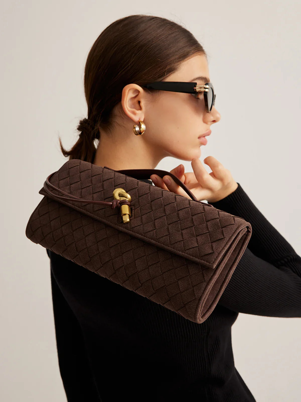 Rachel Suede Clutch Bag - Coffee