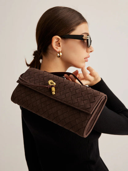 Rachel Suede Clutch Bag - Coffee