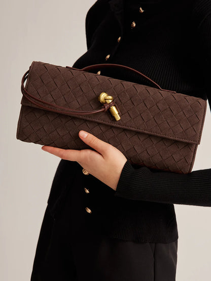 Rachel Suede Clutch Bag - Coffee