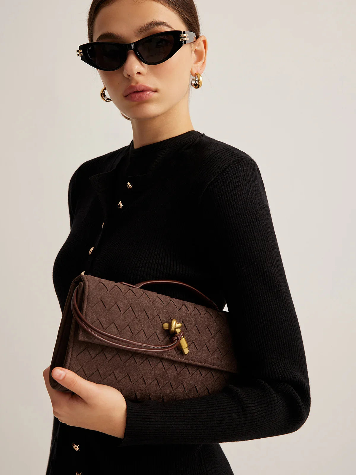 Rachel Suede Clutch Bag - Coffee
