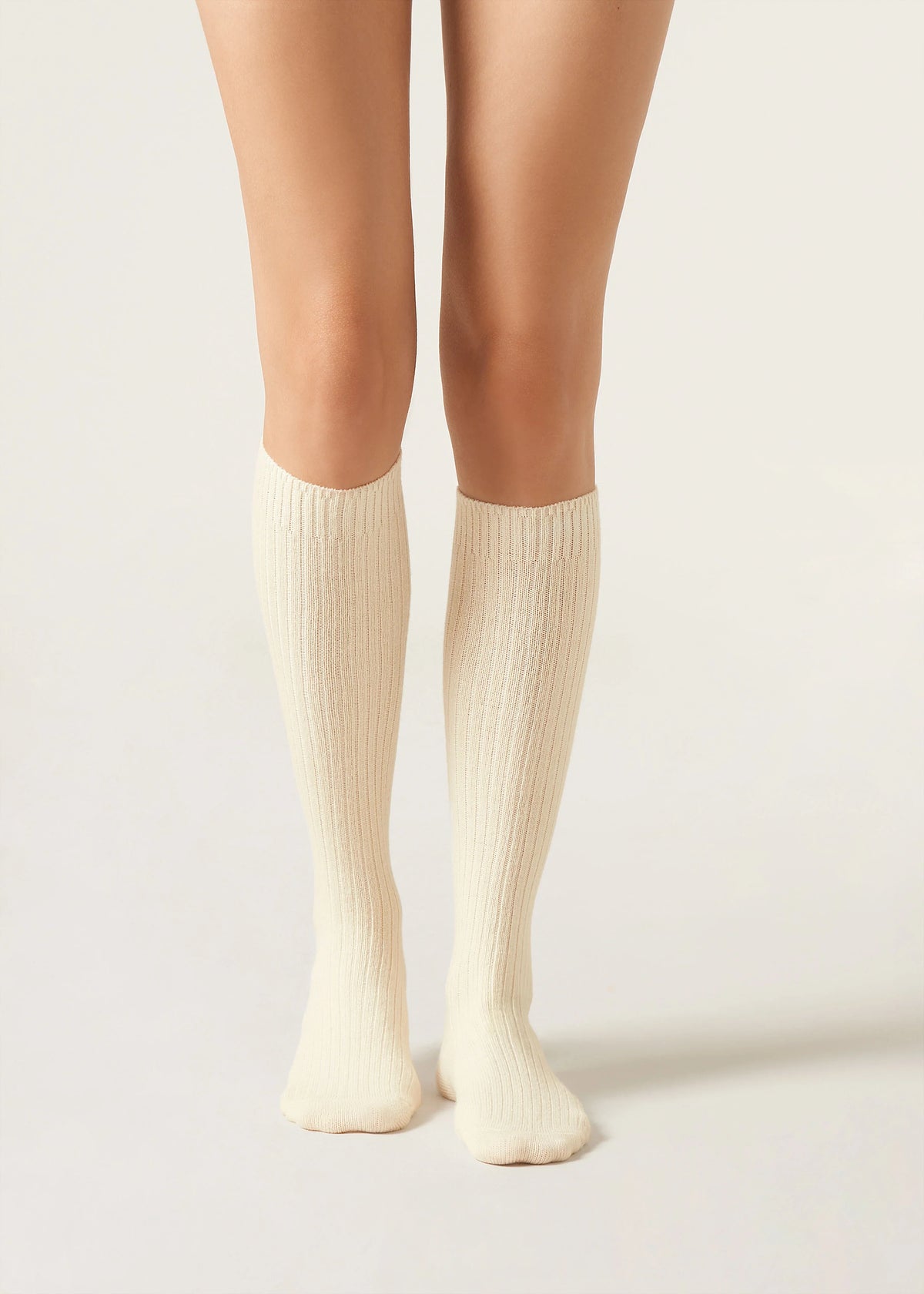 Ribbed High-Knee Wool Socks