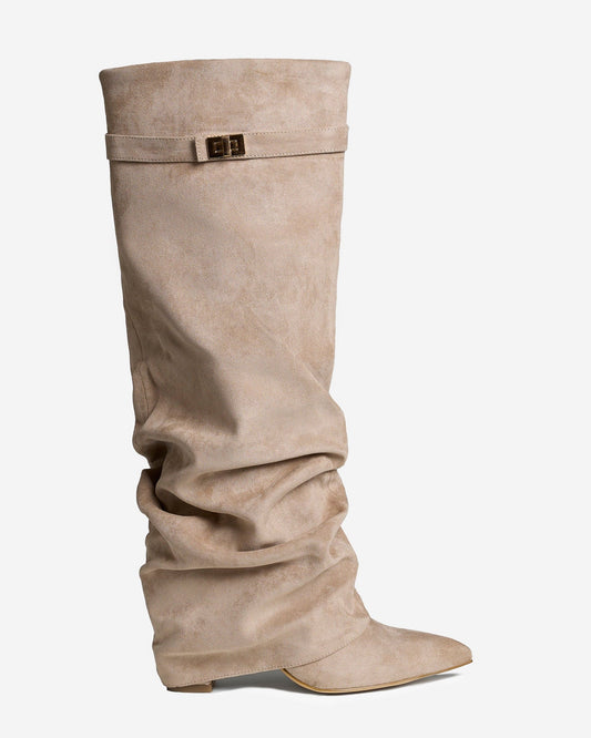 Málaga Slouchy Suede knee high boots - Beige