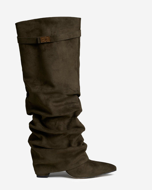 Málaga Slouchy Suede knee high boots - Olive green