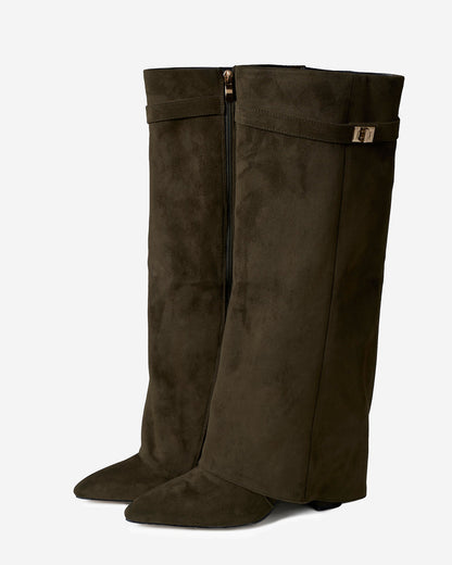Málaga Suede knee high boots - Olive green