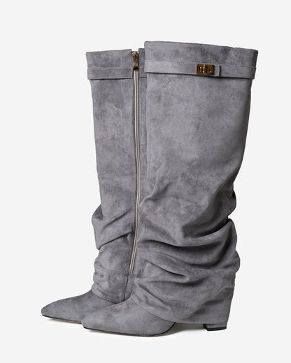 Málaga Slouchy Suede knee high boots - Grey