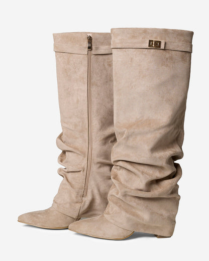 Málaga Slouchy Suede knee high boots - Beige
