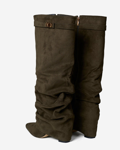 Málaga Slouchy Suede knee high boots - Olive green