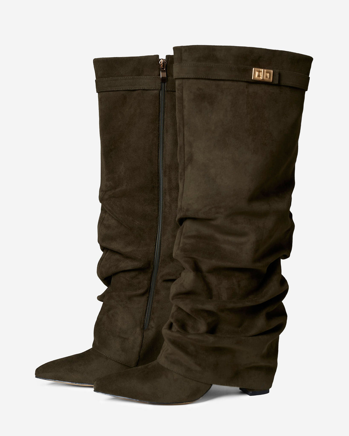 Málaga Slouchy Suede knee high boots - Olive green