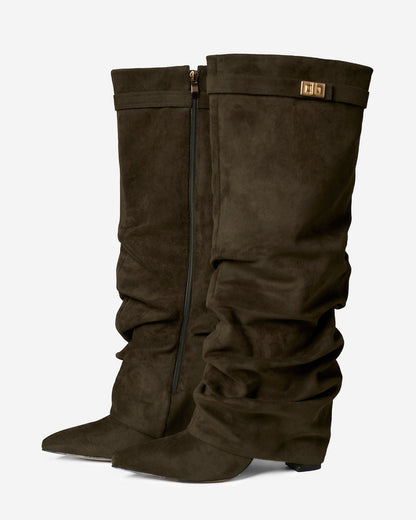 Málaga Slouchy Suede knee high boots - Olive green