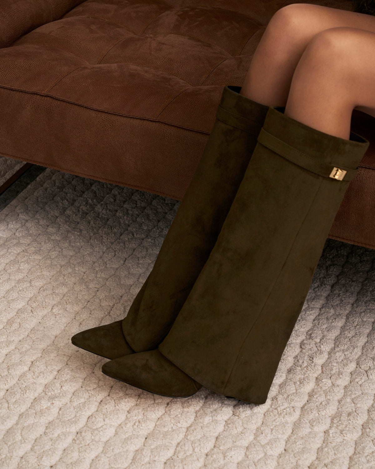 Málaga Suede knee high boots - Olive green