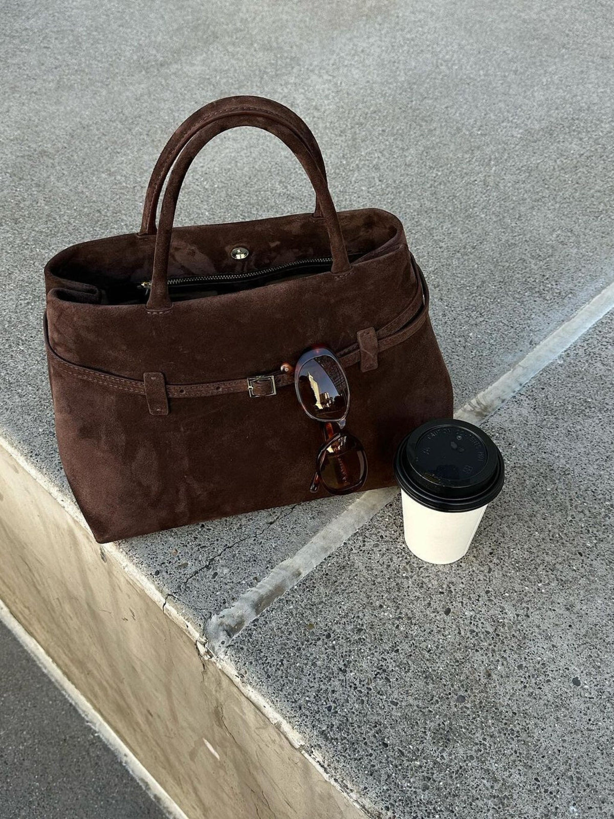 Ria Suede Bag - Dark Brown