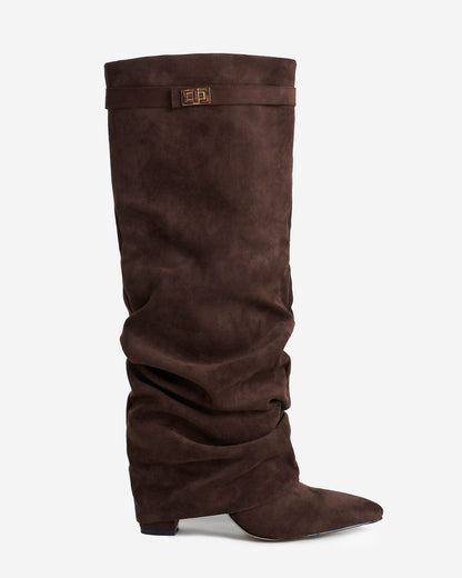 Málaga Slouchy Suede knee high boots - Dark Brown