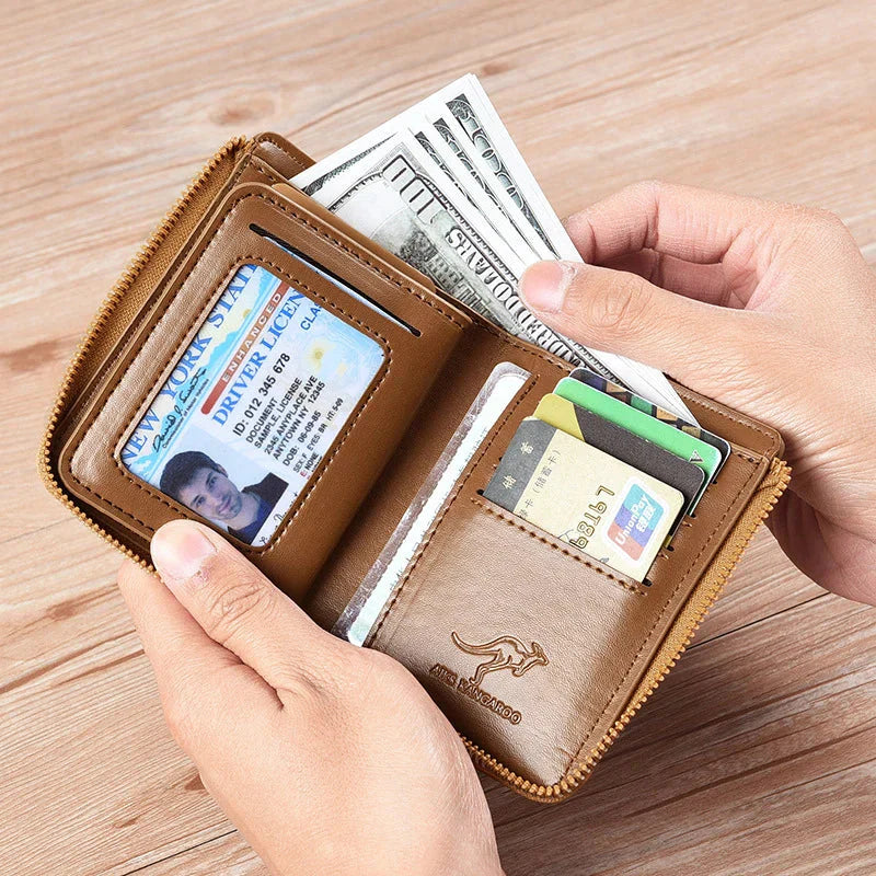 Men Wallet Zipper Leather Purse ( RFID PROTECTED )